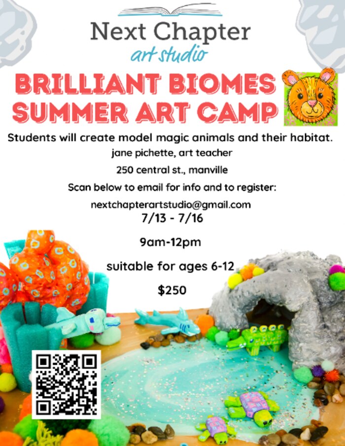 Brilliant Biomes Summer Art Camp flyer from Next Chapter Art Studio