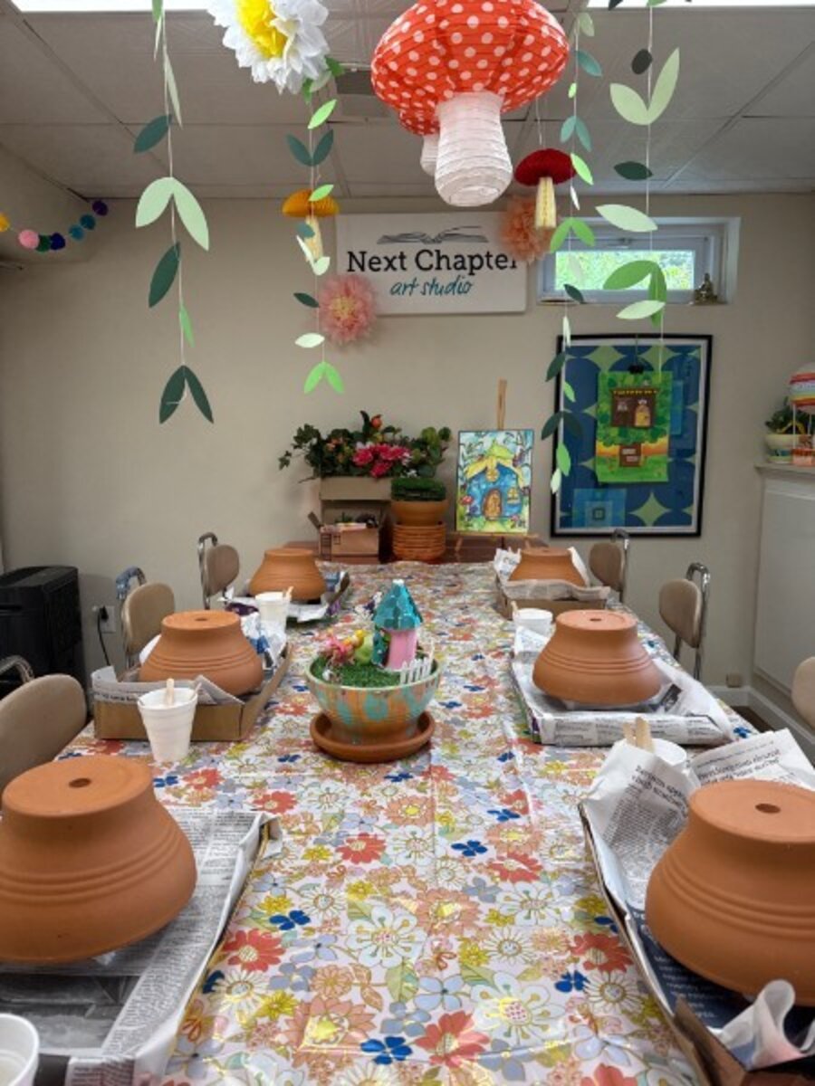 The Next Chapter Art Studio classroom decorated and set up for camp